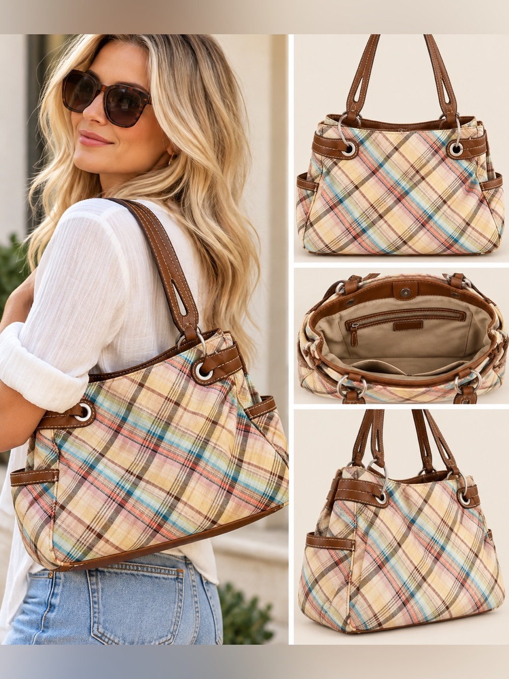 Relic Pastel Plaid *Novacheck* Shoulder Bag with Brown Trim